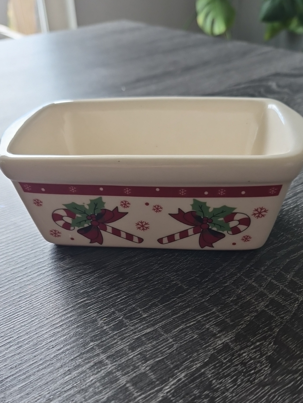 Century VTG Stoneware Christmas Candy Cane Small Baking Dish 6x3.5x2.5 EUC